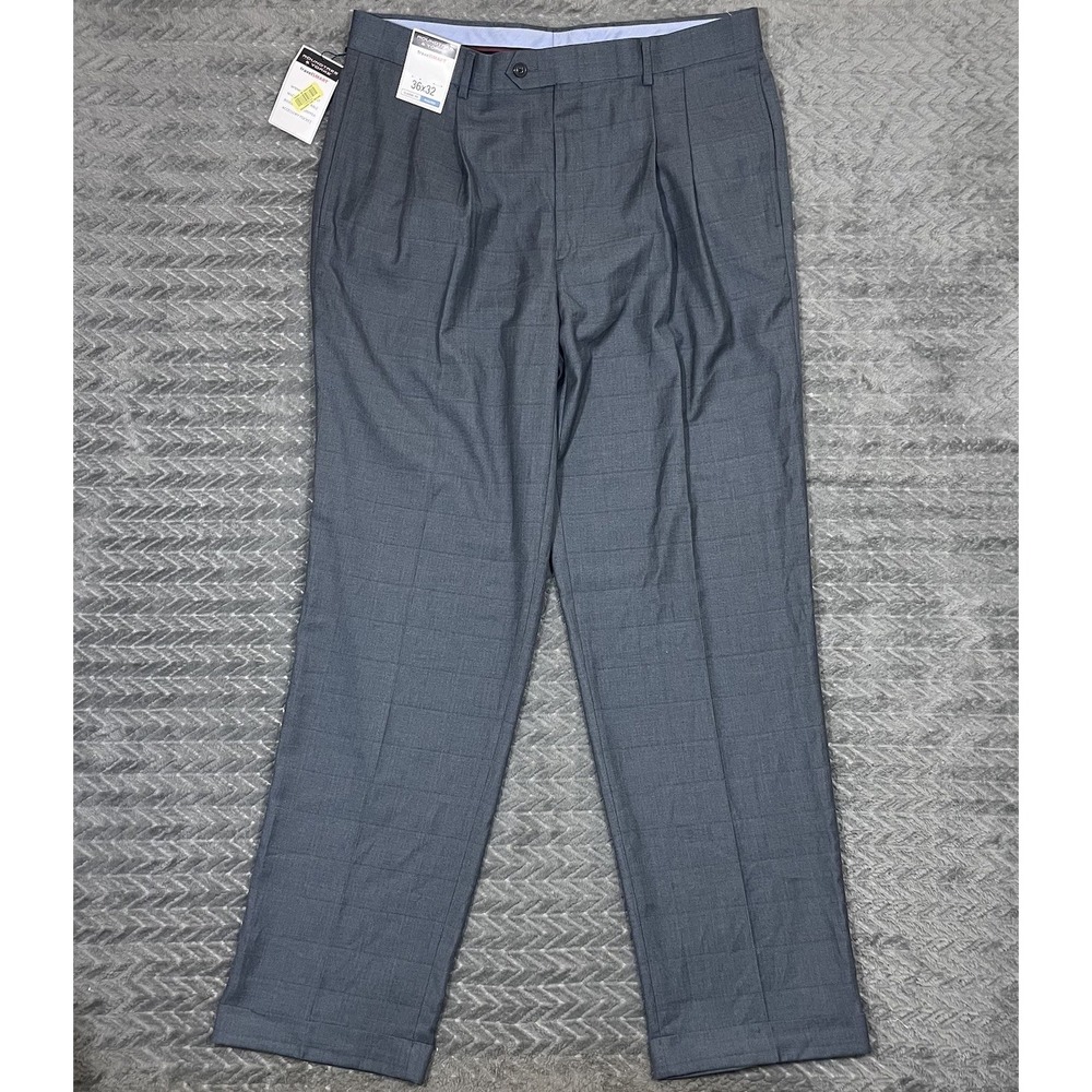 Roundtree Yorke Travel Smart Dress Pants Men 36x32 Pleated Expander Waistband